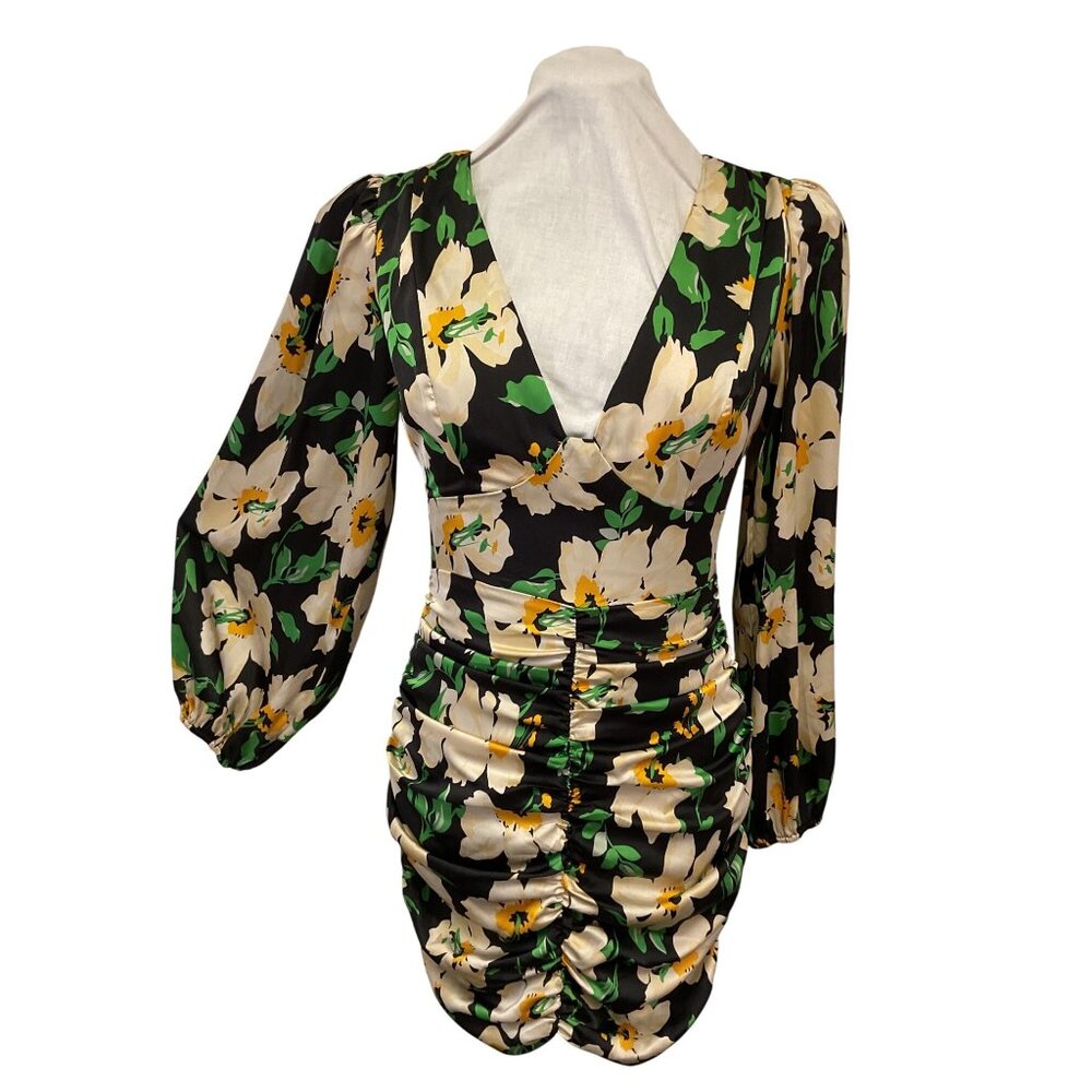 ASTR Black Floral Long Sleeve Ruched Mini Dress Size S